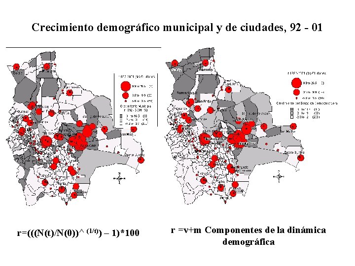 Crecimiento demográfico municipal y de ciudades, 92 - 01 r=(((N(t)/N(0))^ (1/t)) – 1)*100 r