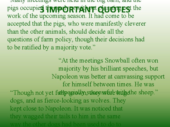 “Many meetings were held in the big barn, and the pigs occupied without QUOTES