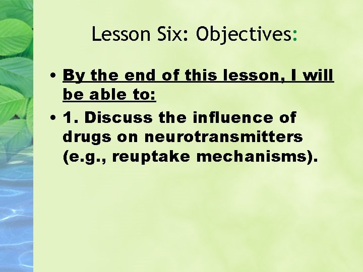Lesson Six: Objectives: • By the end of this lesson, I will be able