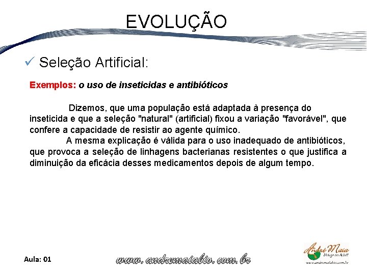 EVOLUÇÃO ü Seleção Artificial: Exemplos: o uso de inseticidas e antibióticos Dizemos, que uma