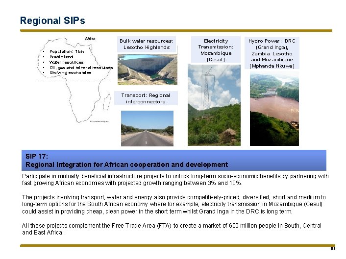 Regional SIPs • • • Population: 1 bn Arable land Water resources Oil, gas