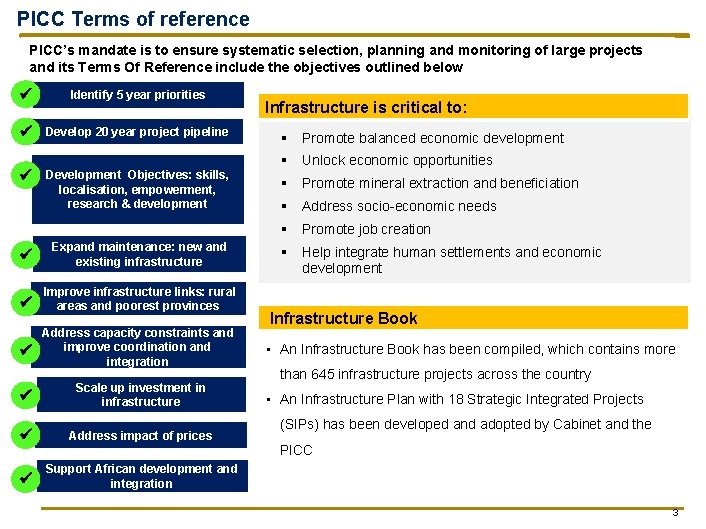 PICC Terms of reference PICC’s mandate is to ensure systematic selection, planning and monitoring