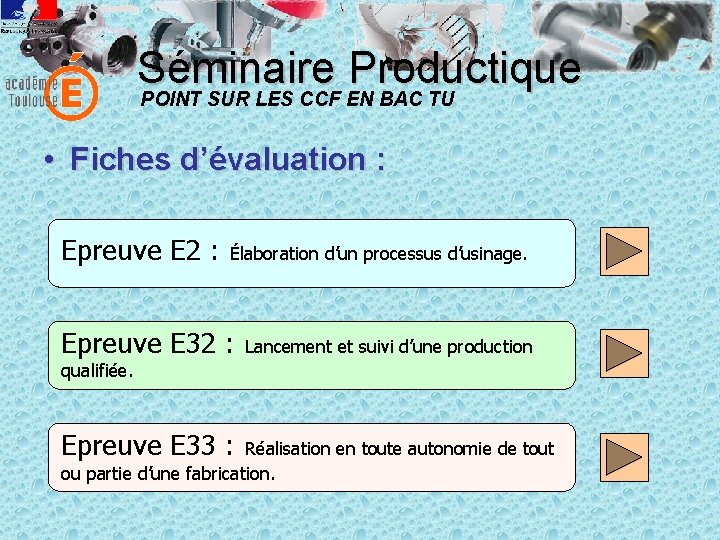 Séminaire Productique POINT SUR LES CCF EN BAC TU • Fiches d’évaluation : Epreuve