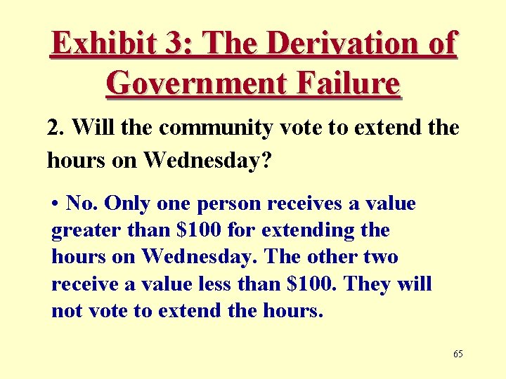 Exhibit 3: The Derivation of Government Failure 2. Will the community vote to extend