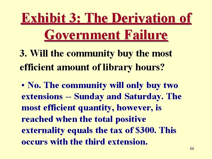 Exhibit 3: The Derivation of Government Failure 3. Will the community buy the most