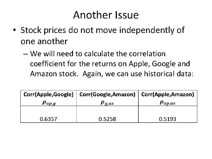 Another Issue • Stock prices do not move independently of one another – We