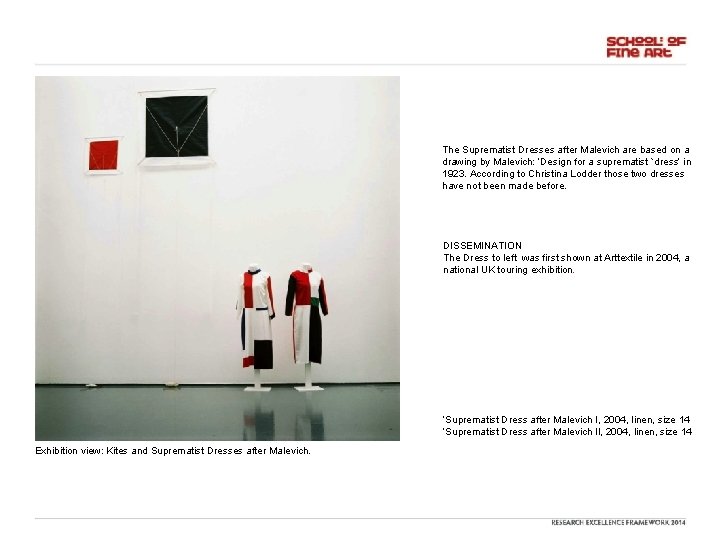 The Suprematist Dresses after Malevich are based on a drawing by Malevich: ‘Design for