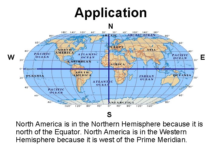Application N W E S North America is in the Northern Hemisphere because it