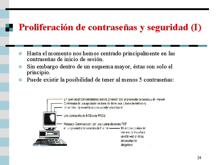 Proliferación de contraseñas y seguridad (I) n n n Hasta el momento nos hemos