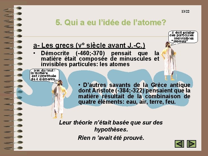 13/22 5. Qui a eu l’idée de l’atome? a- Les grecs (v° siècle avant