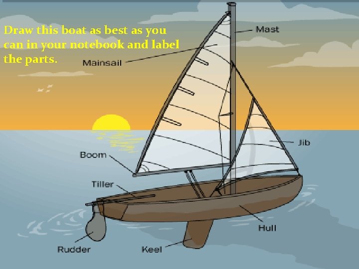 Draw this boat as best as you can in your notebook and label the