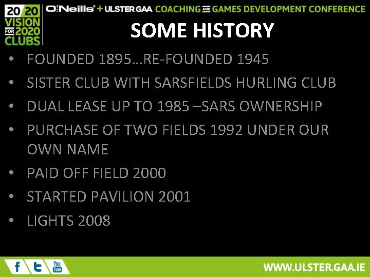 SOME HISTORY FOUNDED 1895…RE-FOUNDED 1945 SISTER CLUB WITH SARSFIELDS HURLING CLUB DUAL LEASE UP