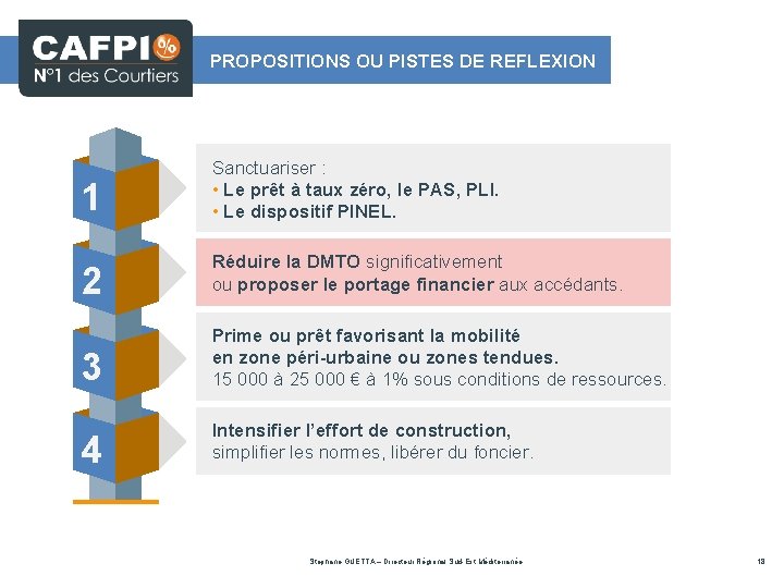 PROPOSITIONS OU PISTES DE REFLEXION 1 Sanctuariser : • Le prêt à taux zéro,