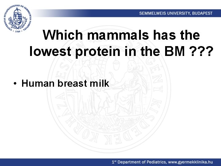 Which mammals has the lowest protein in the BM ? ? ? • Human