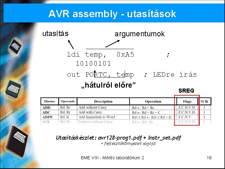 AVR assembly - utasítások utasítás argumentumok ldi temp, 0 x. A 5 ; 10100101 AVR assembly - utasítások utasítás argumentumok ldi temp, 0 x. A 5 ; 10100101