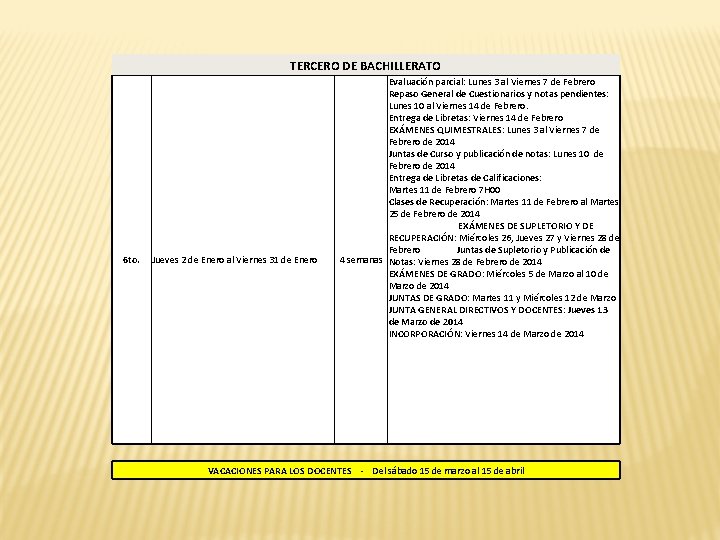 TERCERO DE BACHILLERATO 6 to. Jueves 2 de Enero al Viernes 31 de Enero