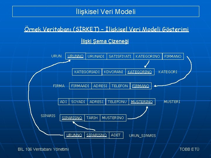 İlişkisel Veri Modeli Örnek Veritabanı (ŞİRKET) – İlişkisel Veri Modeli Gösterimi İlişki Şema Çizeneği