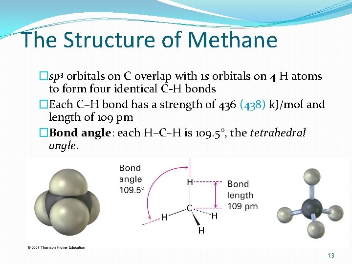 The Structure of Methane �sp 3 orbitals on C overlap with 1 s orbitals