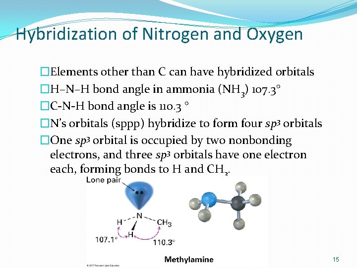 Hybridization of Nitrogen and Oxygen �Elements other than C can have hybridized orbitals �H–N–H