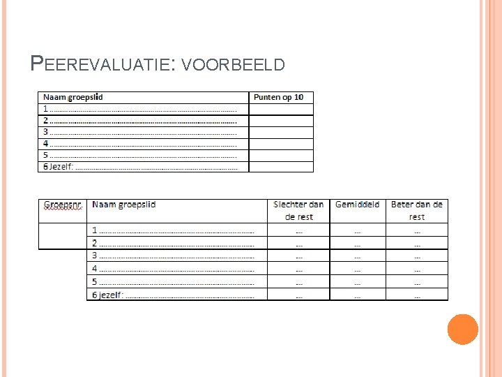 PEEREVALUATIE: VOORBEELD 