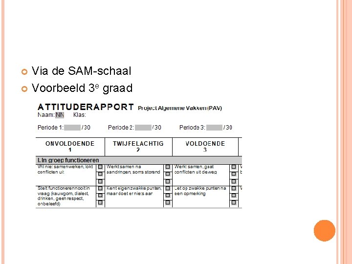 Via de SAM-schaal Voorbeeld 3 e graad 