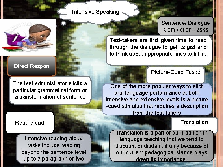 Intensive Speaking Sentence/ Dialogue Completion Tasks Test-takers are first given time to read through