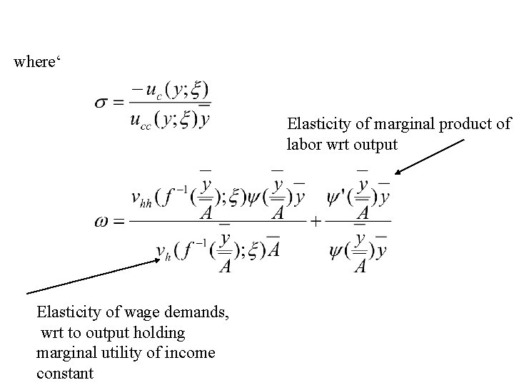 where‘ Elasticity of marginal product of labor wrt output Elasticity of wage demands, wrt where‘ Elasticity of marginal product of labor wrt output Elasticity of wage demands, wrt