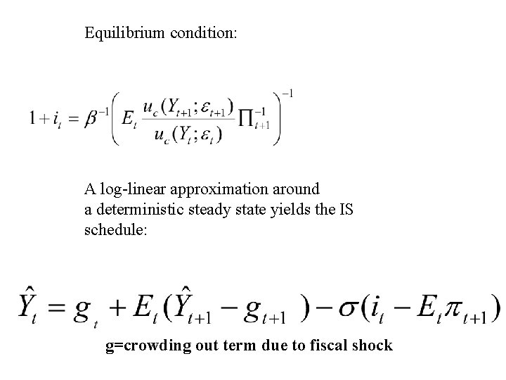 Equilibrium condition: A log-linear approximation around a deterministic steady state yields the IS schedule: