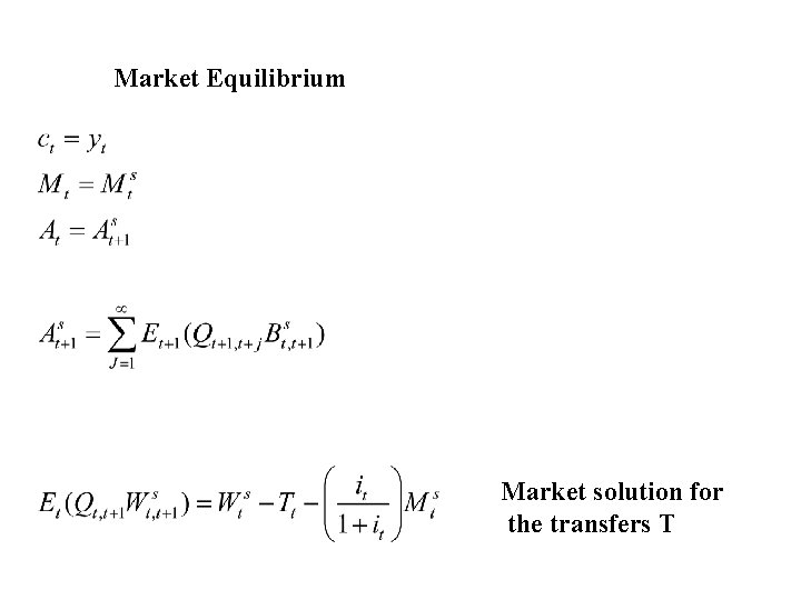 Market Equilibrium Market solution for the transfers T 