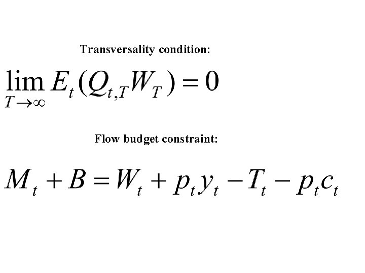 Transversality condition: Flow budget constraint: 