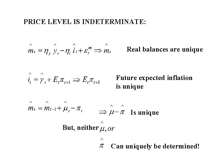 PRICE LEVEL IS INDETERMINATE: Real balances are unique Future expected inflation is unique Is