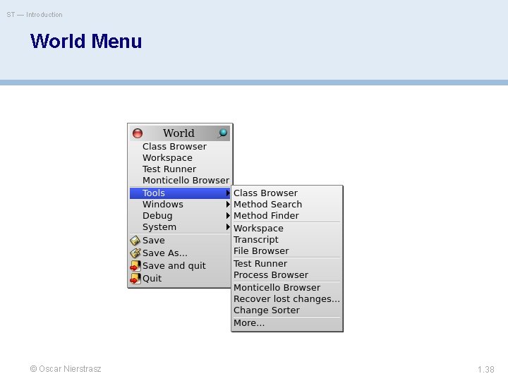 ST — Introduction World Menu © Oscar Nierstrasz 1. 38 