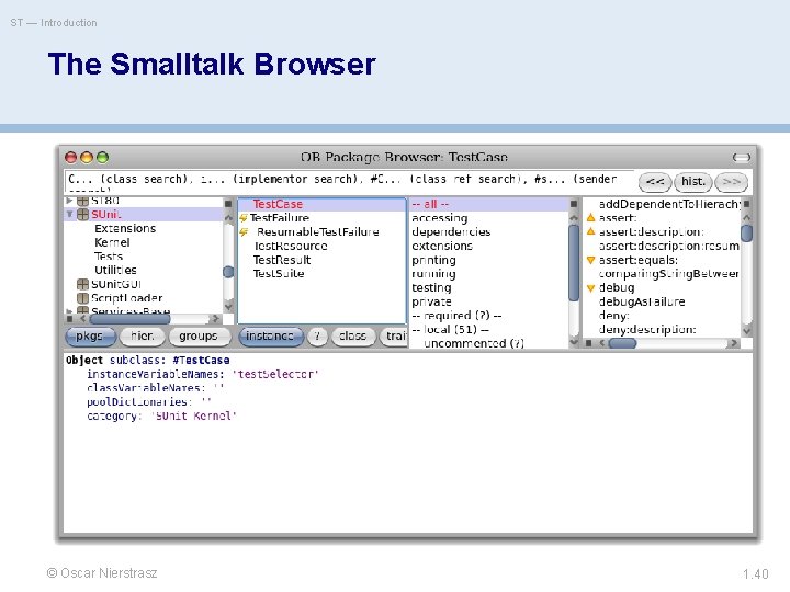 ST — Introduction The Smalltalk Browser © Oscar Nierstrasz 1. 40 