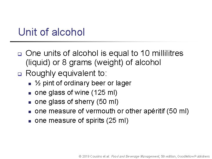 Unit of alcohol q q One units of alcohol is equal to 10 millilitres