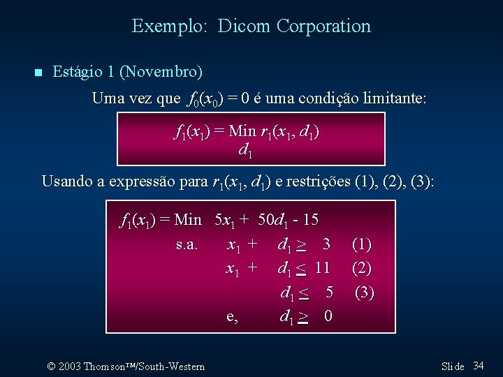 Exemplo: Dicom Corporation n Estágio 1 (Novembro) Uma vez que f 0(x 0) =