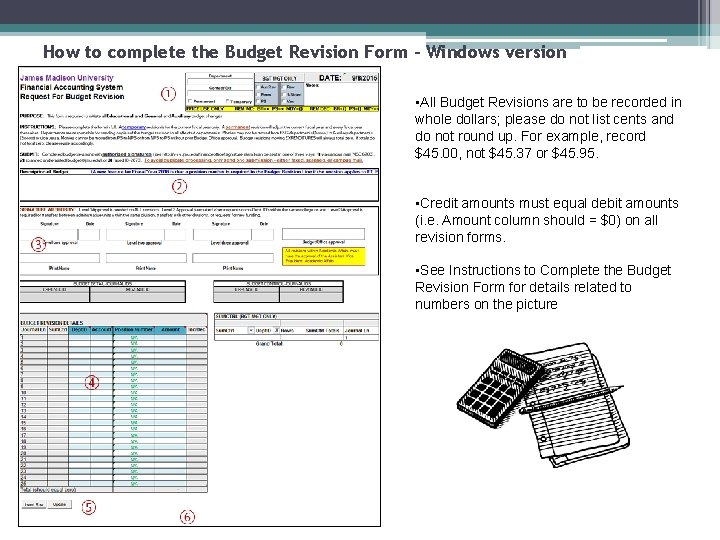 How to complete the Budget Revision Form – Windows version 1. 2. 3. 4.