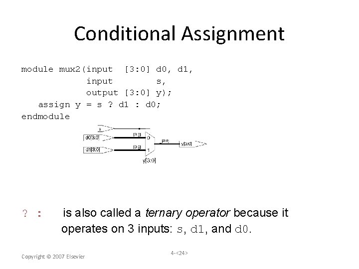 Conditional Assignment module mux 2(input [3: 0] d 0, d 1, input s, output