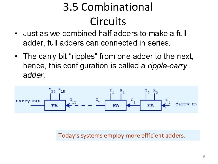 3. 5 Combinational Circuits • Just as we combined half adders to make a