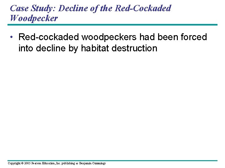 Case Study: Decline of the Red-Cockaded Woodpecker • Red-cockaded woodpeckers had been forced into