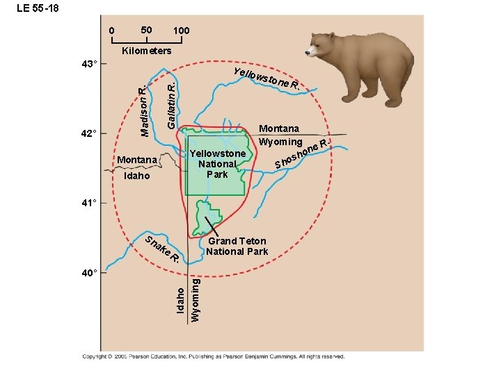 LE 55 -18 0 50 100 Kilometers 43° wsto Gallatin R. Madison R. 42°