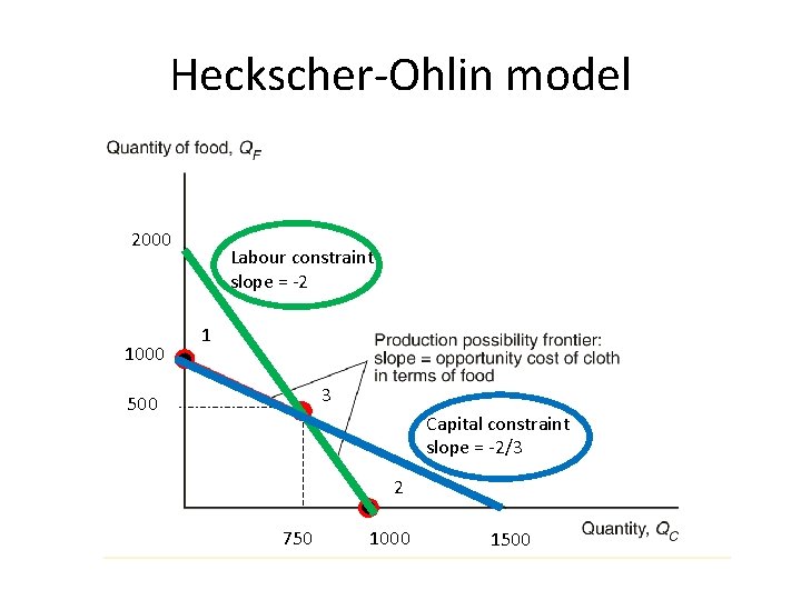 Heckscher-Ohlin model 2000 1000 Labour constraint slope = -2 1 3 500 Capital constraint