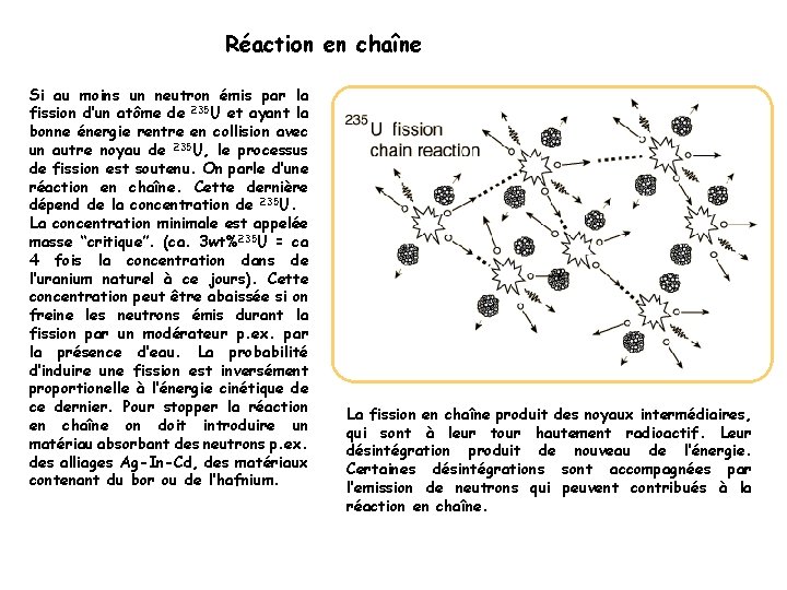 Réaction en chaîne Si au moins un neutron émis par la fission d’un atôme