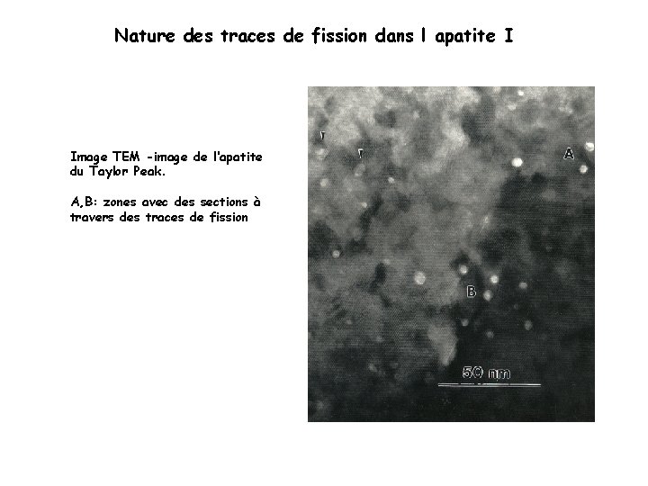 Nature des traces de fission dans l apatite I Image TEM -image de l‘apatite