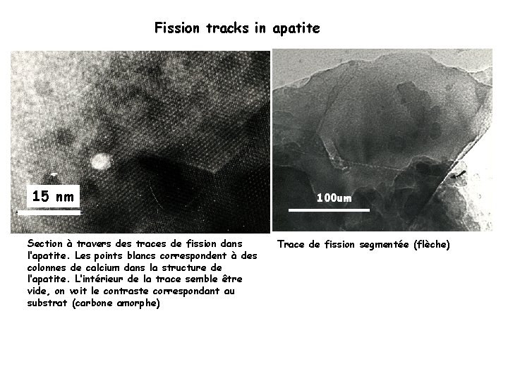 Fission tracks in apatite 15 nm Section à travers des traces de fission dans