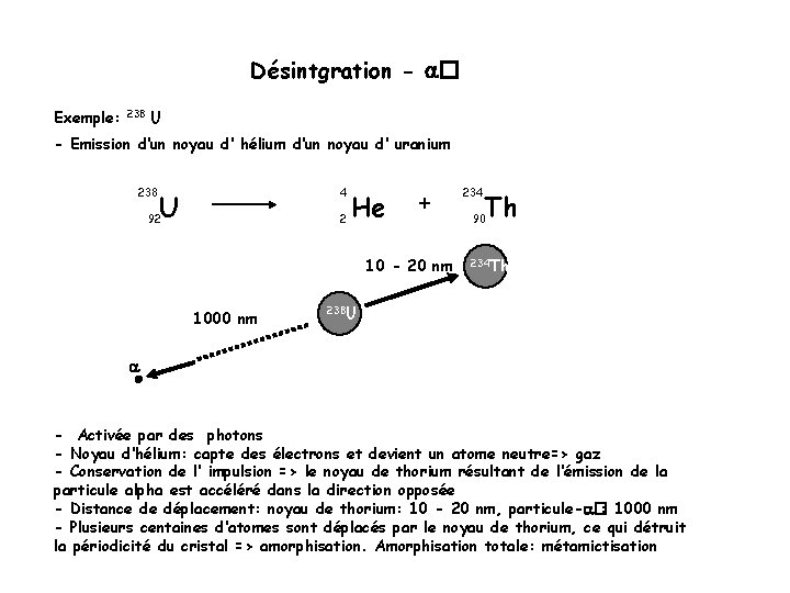 Désintgration - � Exemple: 238 U - Emission d‘un noyau d‘ hélium d‘un noyau