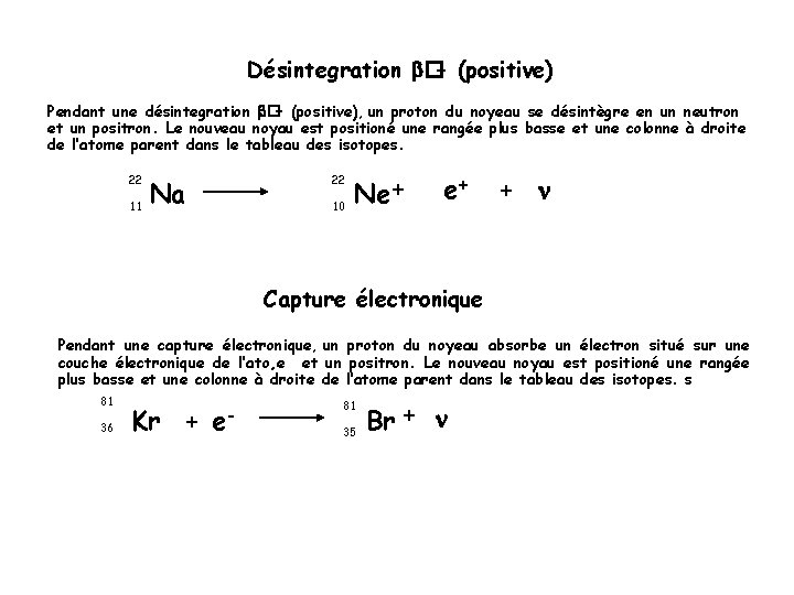 Désintegration �+ (positive) Pendant une désintegration �+ (positive), un proton du noyeau se désintègre