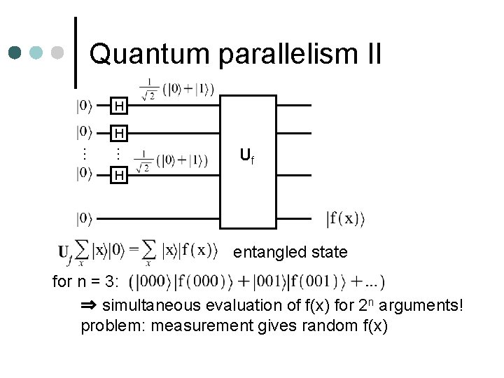 Quantum parallelism II H H … … Uf H entangled state for n =