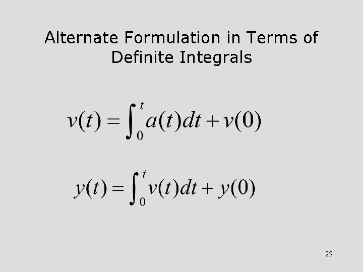 Alternate Formulation in Terms of Definite Integrals 25 