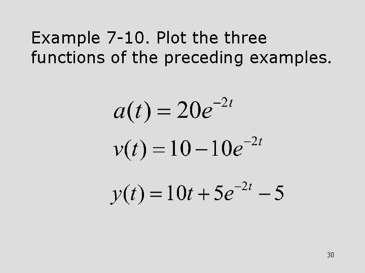 Example 7 -10. Plot the three functions of the preceding examples. 30 