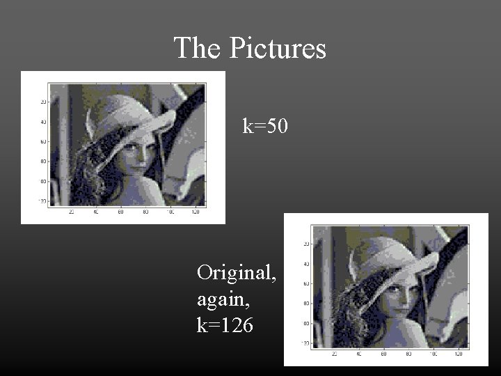 The Pictures k=50 Original, again, k=126 